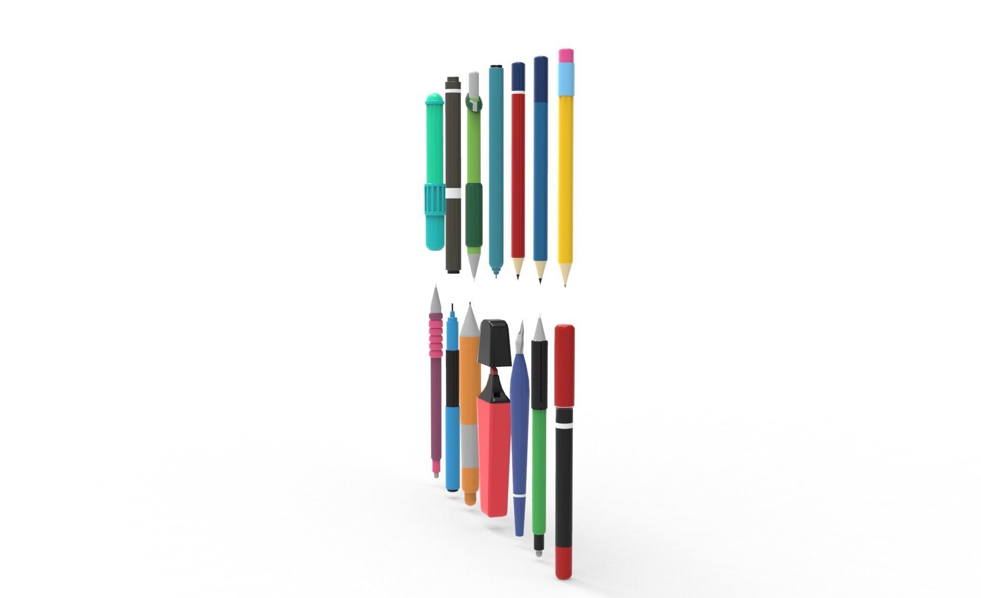 Pen school supplies collection 1 Low-poly 3D model_11