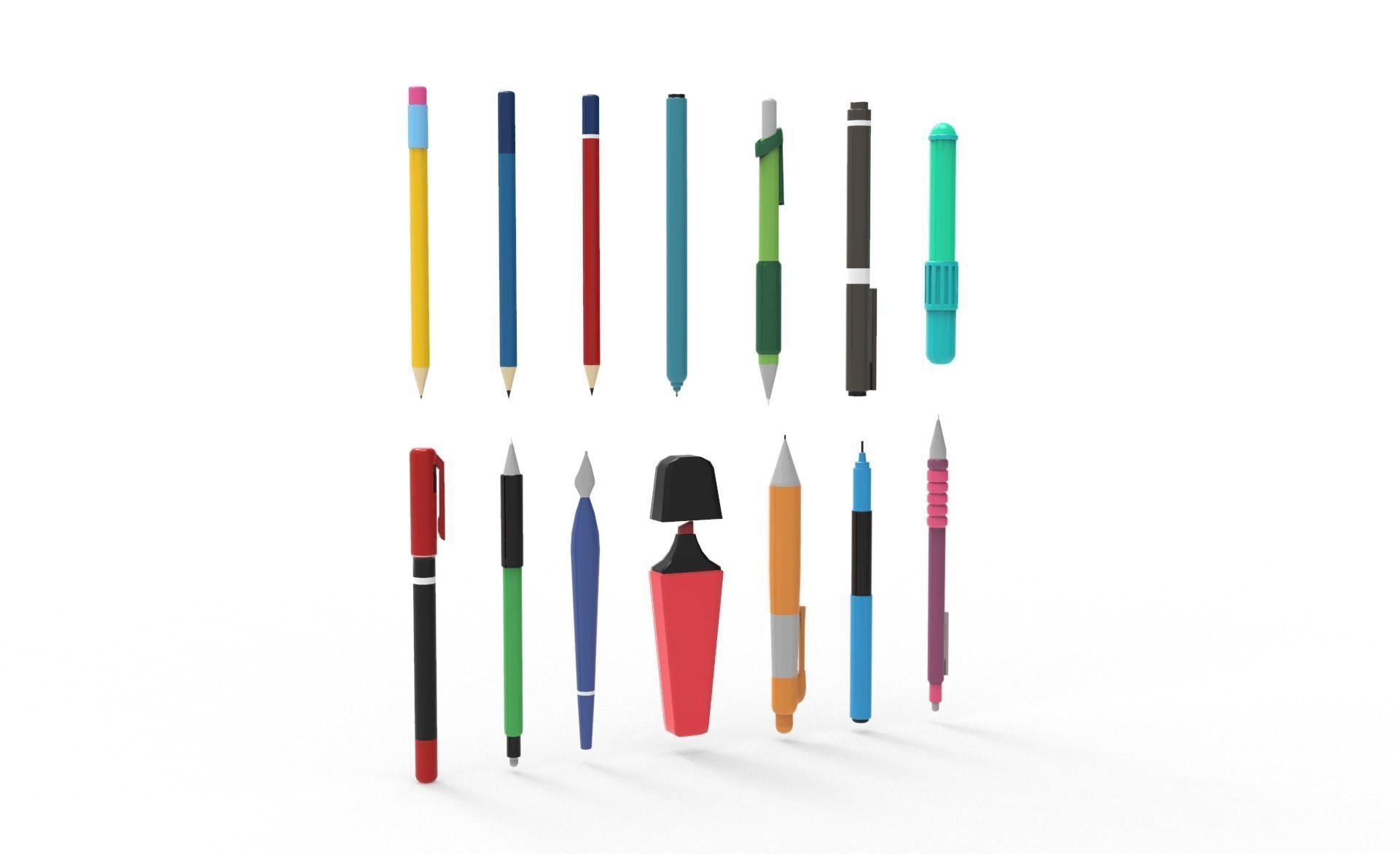 Pen school supplies collection 1 Low-poly 3D model_14