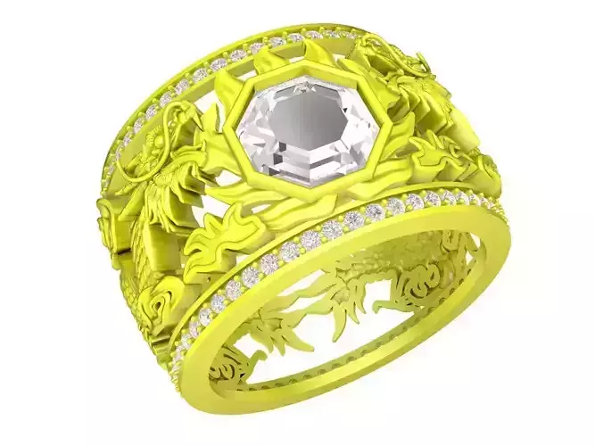 A7709 Lucky Hexagon Cut Diamond Dragon Men Ring