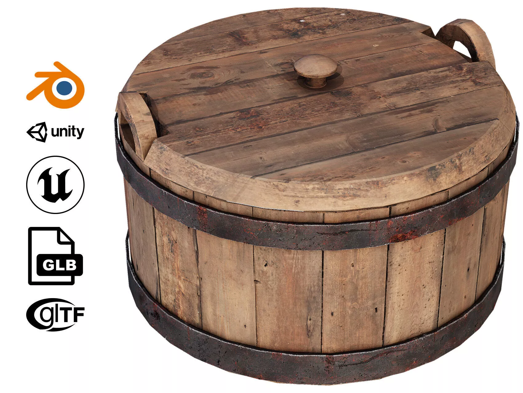 Wooden Pickle Barrel Low-poly 3D model