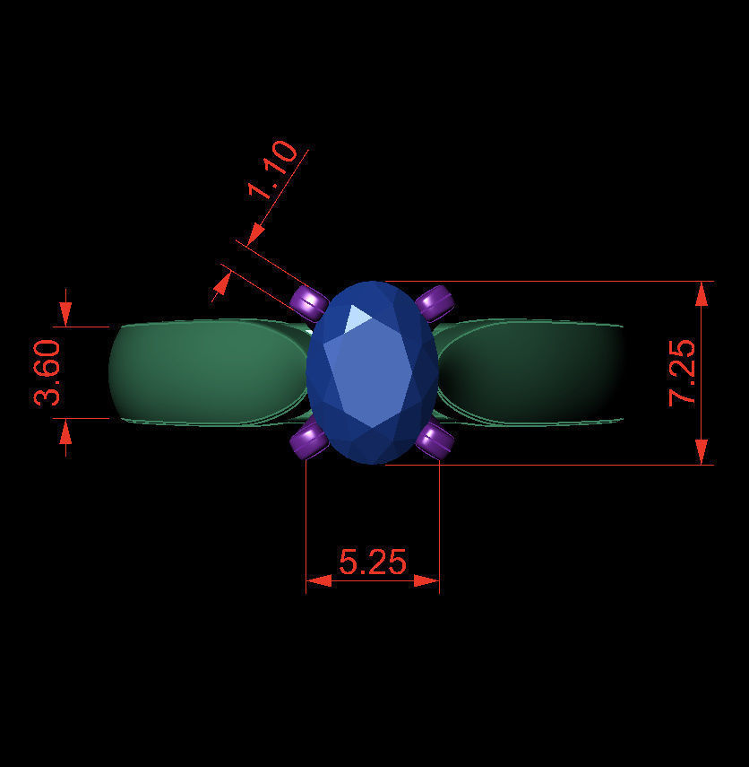 Oval 0-75-CT Quarter Round Profile Shank Width 3-10mm 3D print model_3