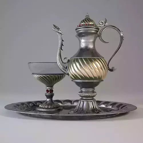 Oriental pitcher with bowl and tray 