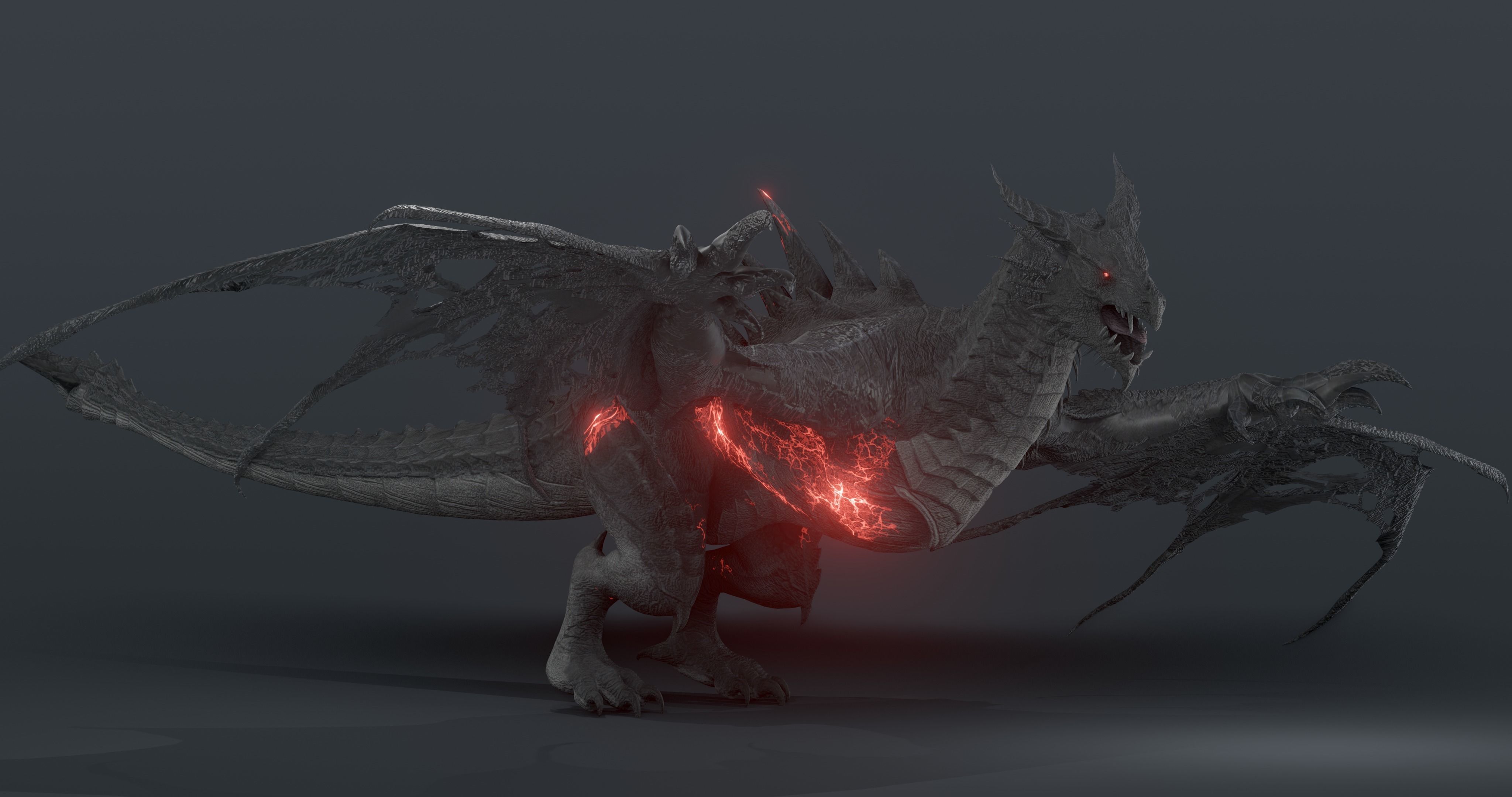 Disaster dragon - rigged blender model Low-poly 3D model_1