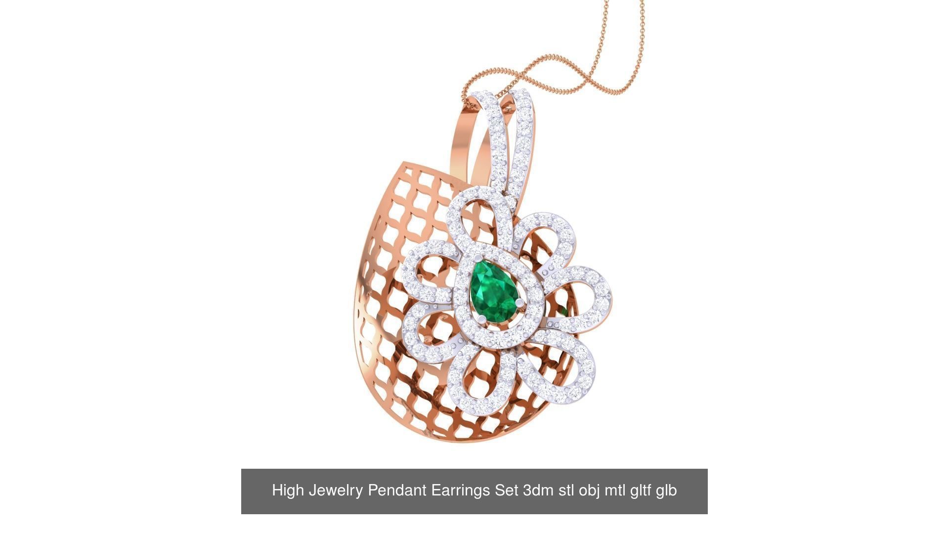 507 High Jewelry Pendant Earrings Set 3dm stl obj mtl gltf glb 3D Model Collection_151