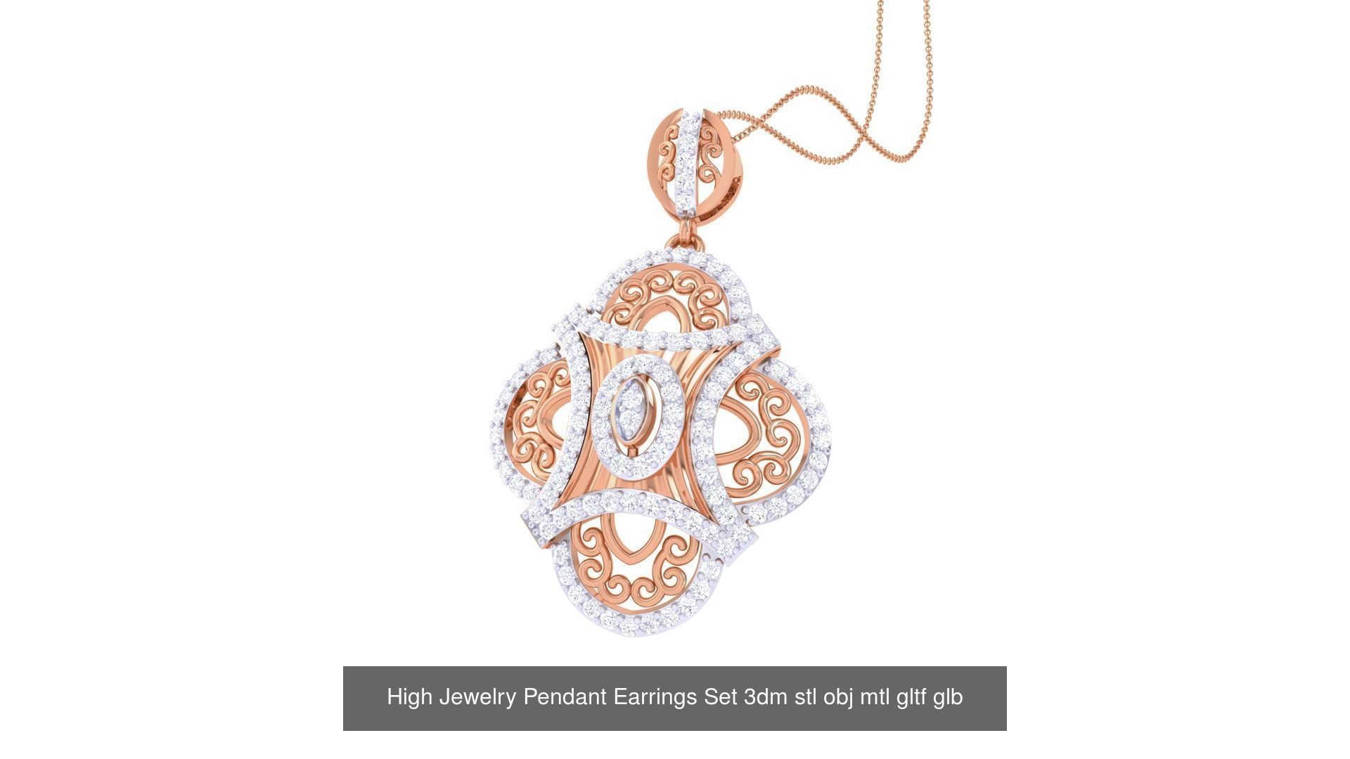 507 High Jewelry Pendant Earrings Set 3dm stl obj mtl gltf glb 3D Model Collection_133