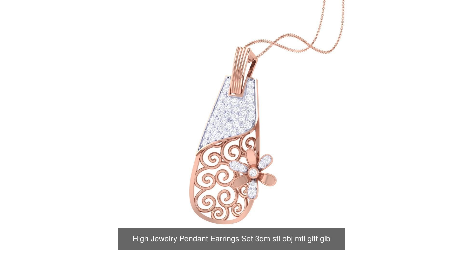 507 High Jewelry Pendant Earrings Set 3dm stl obj mtl gltf glb 3D Model Collection_216