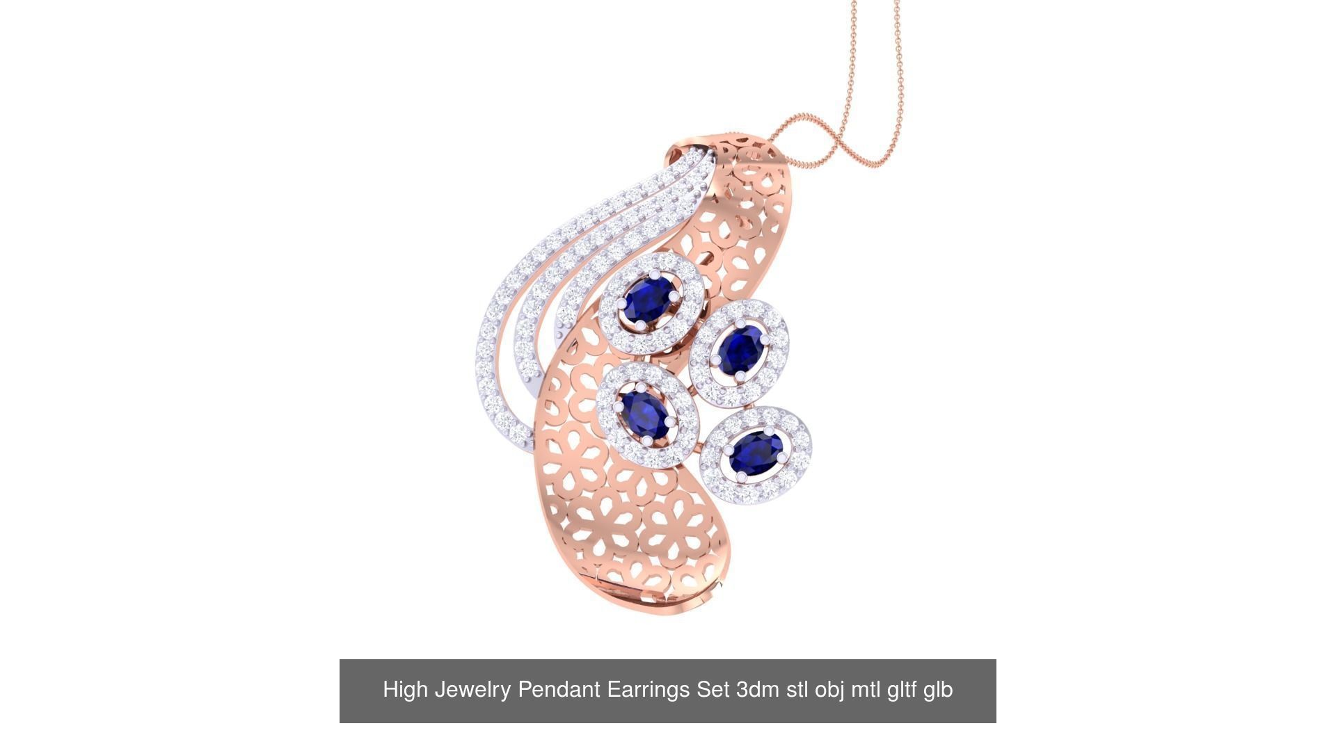 507 High Jewelry Pendant Earrings Set 3dm stl obj mtl gltf glb 3D Model Collection_150