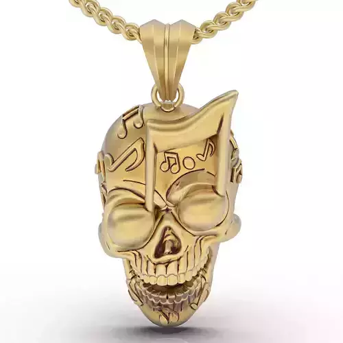 pop rap music note skull  gold pendant  jewelry printable 3D