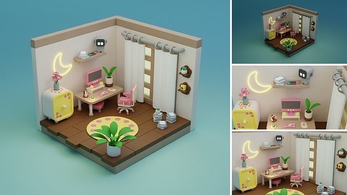 Cozy Cartoon Rooms Interior 4 Low-poly 3D model 6