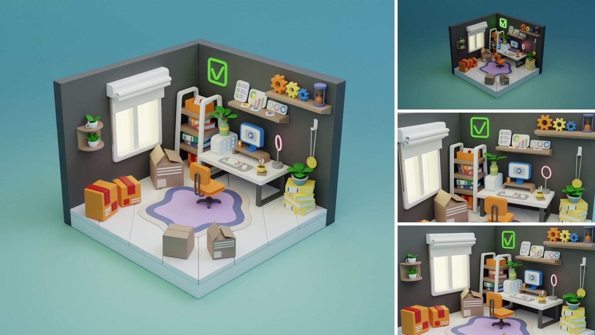 Cozy Cartoon Rooms Interior 4 Low-poly 3D model_9