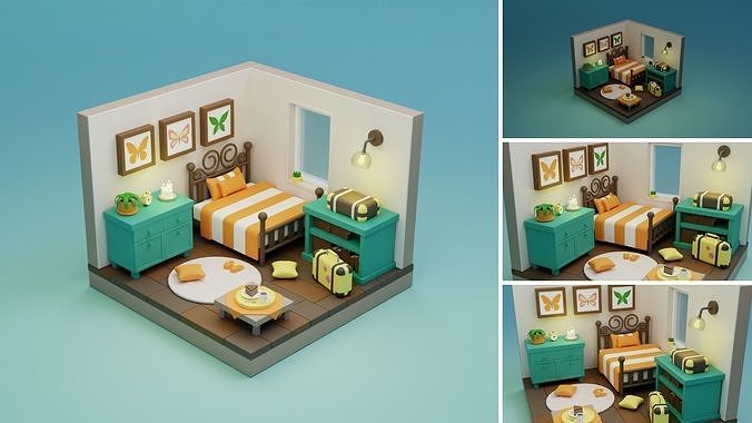 Cozy Cartoon Rooms Interior 4 Low-poly 3D model 3