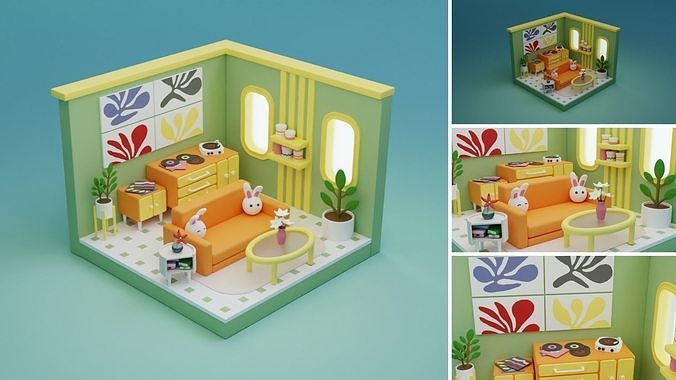 Cozy Cartoon Rooms Interior 4 Low-poly 3D model 4