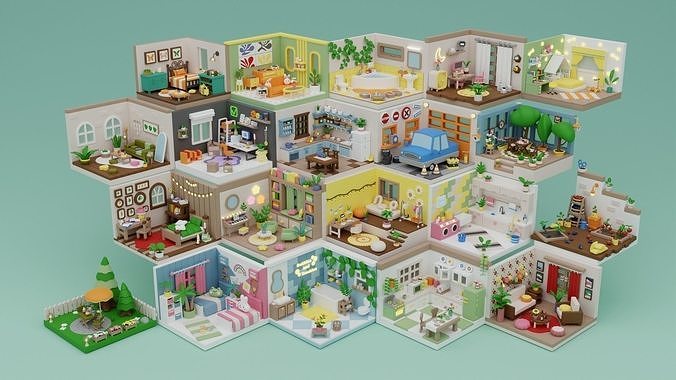 Cozy Cartoon Rooms Interior 4 Low-poly 3D model 2