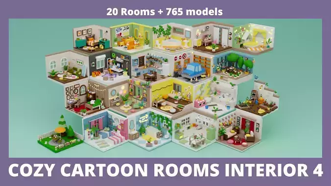 Cozy Cartoon Rooms Interior 4 Low-poly 3D model