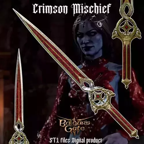 Orin Crimson Mischief Fantasy Dagger Baldurs Gate 3 STL