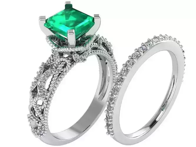 Princess Engraving Milgrain Ring With Band 1760