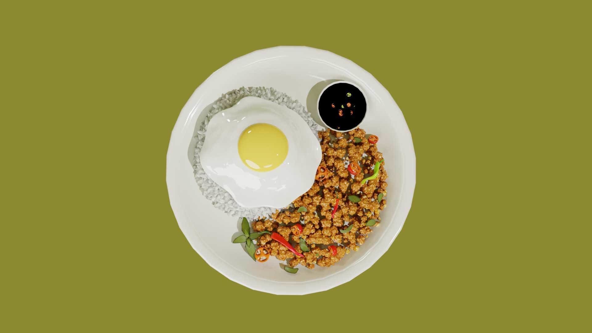 Spicy basil mince pork with fried egg 3D model_1