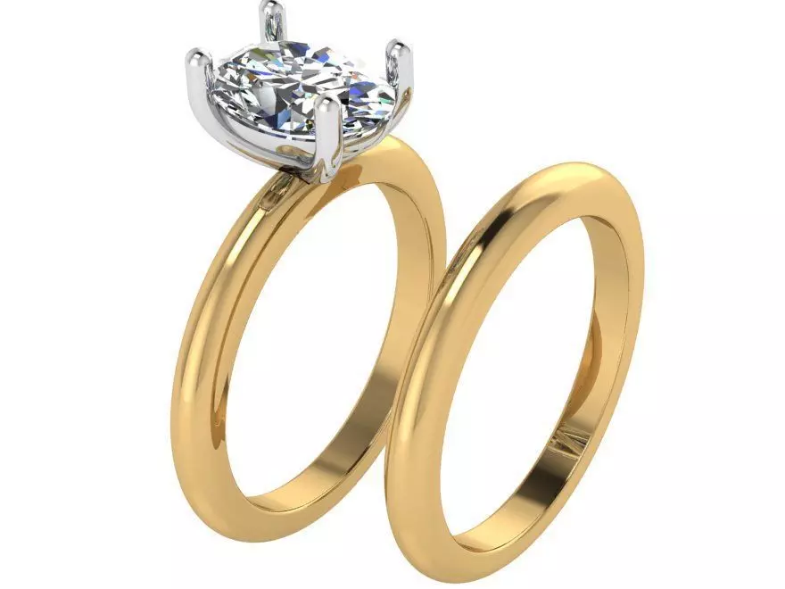 Oval Solitaire Ring With Band 1764 3D print model