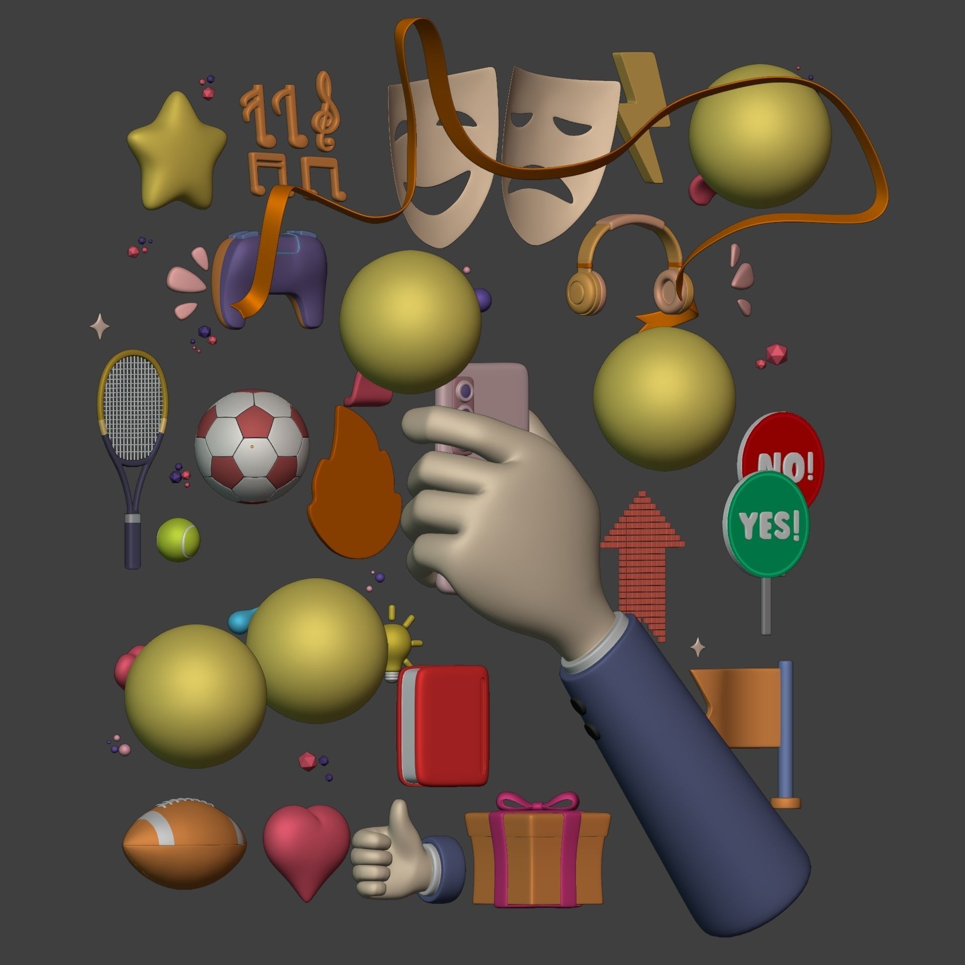 Cartoon Icons Pack - Hand - Smartphone - Smiley Emoji - Game Low-poly 3D model_7