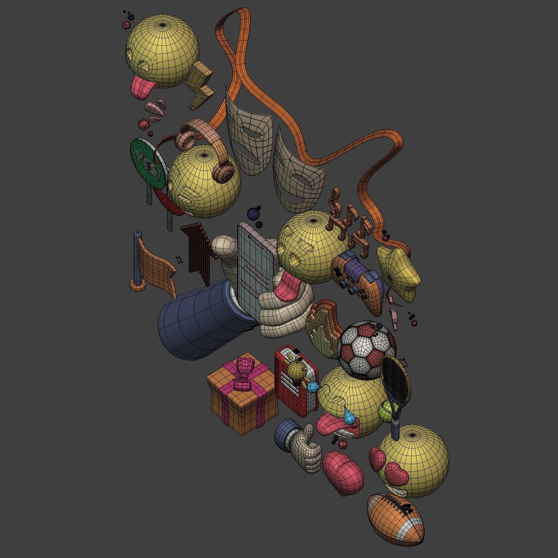 Cartoon Icons Pack - Hand - Smartphone - Smiley Emoji - Game Low-poly 3D model_10