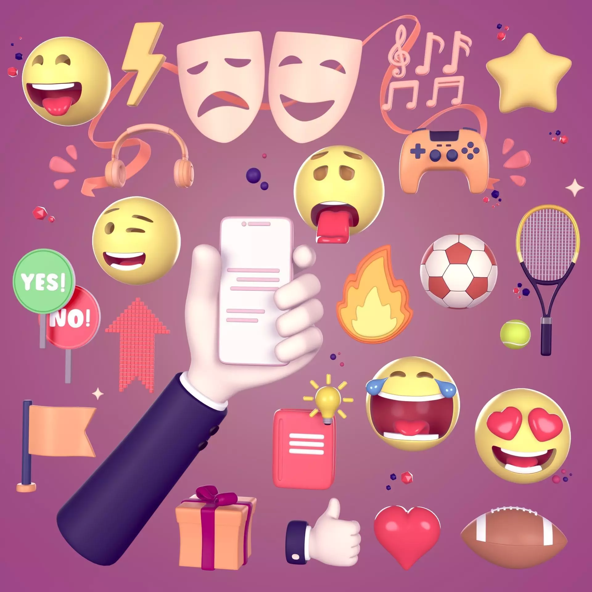 Cartoon Icons Pack - Hand - Smartphone - Smiley Emoji - Game Low-poly 3D model_0
