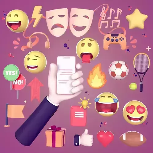Cartoon Icons Pack - Hand - Smartphone - Smiley Emoji - Game Low-poly 3D model