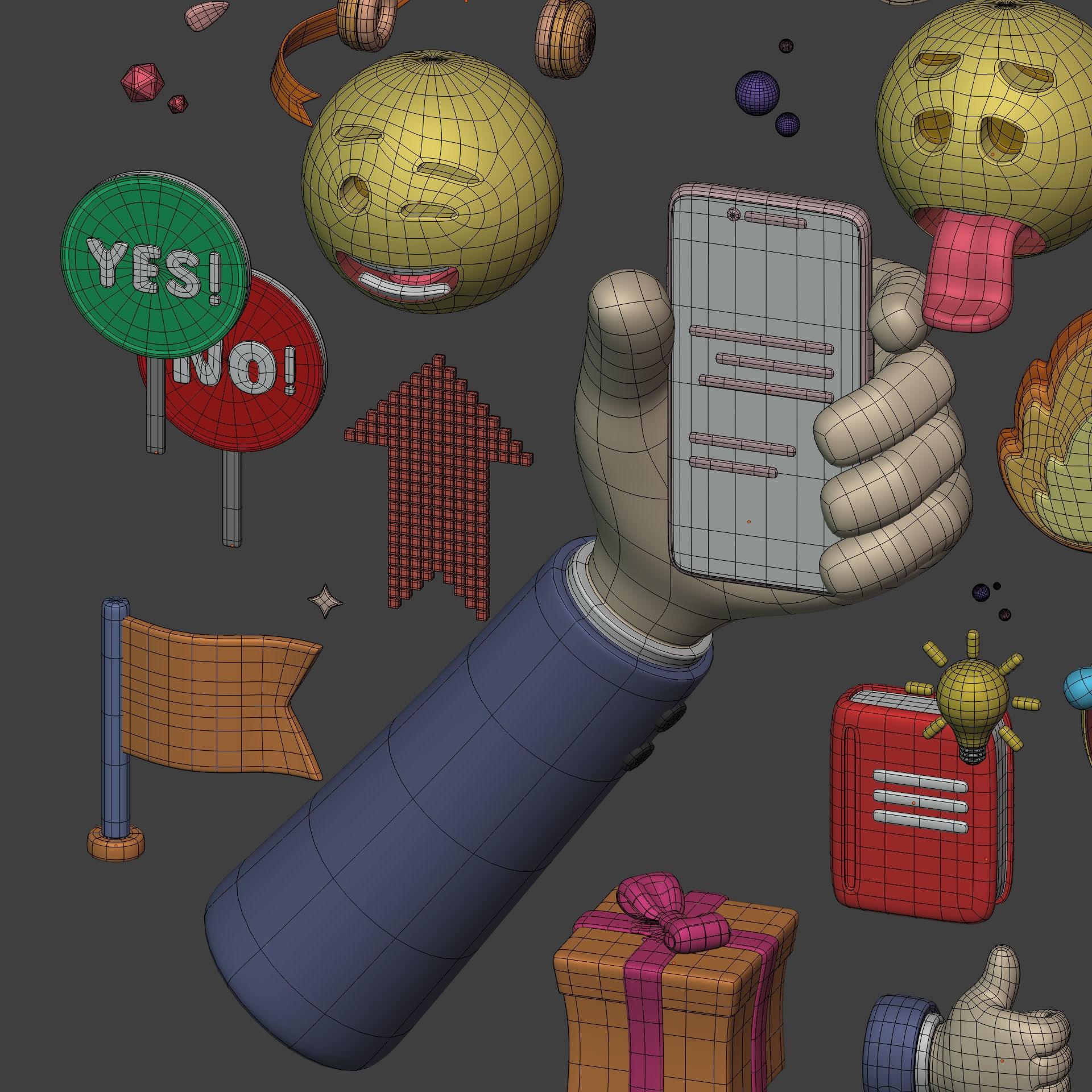 Cartoon Icons Pack - Hand - Smartphone - Smiley Emoji - Game Low-poly 3D model_13