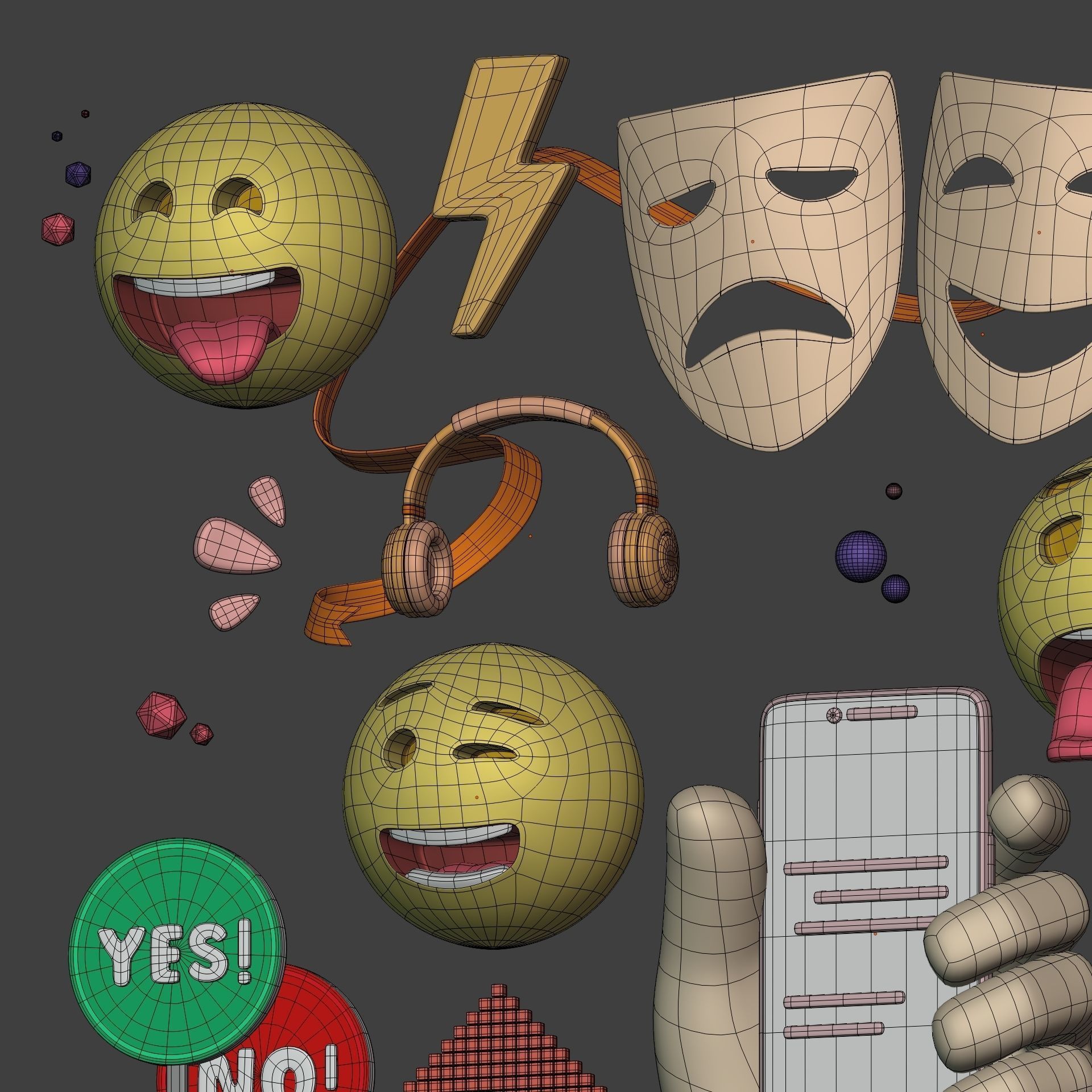 Cartoon Icons Pack - Hand - Smartphone - Smiley Emoji - Game Low-poly 3D model_11
