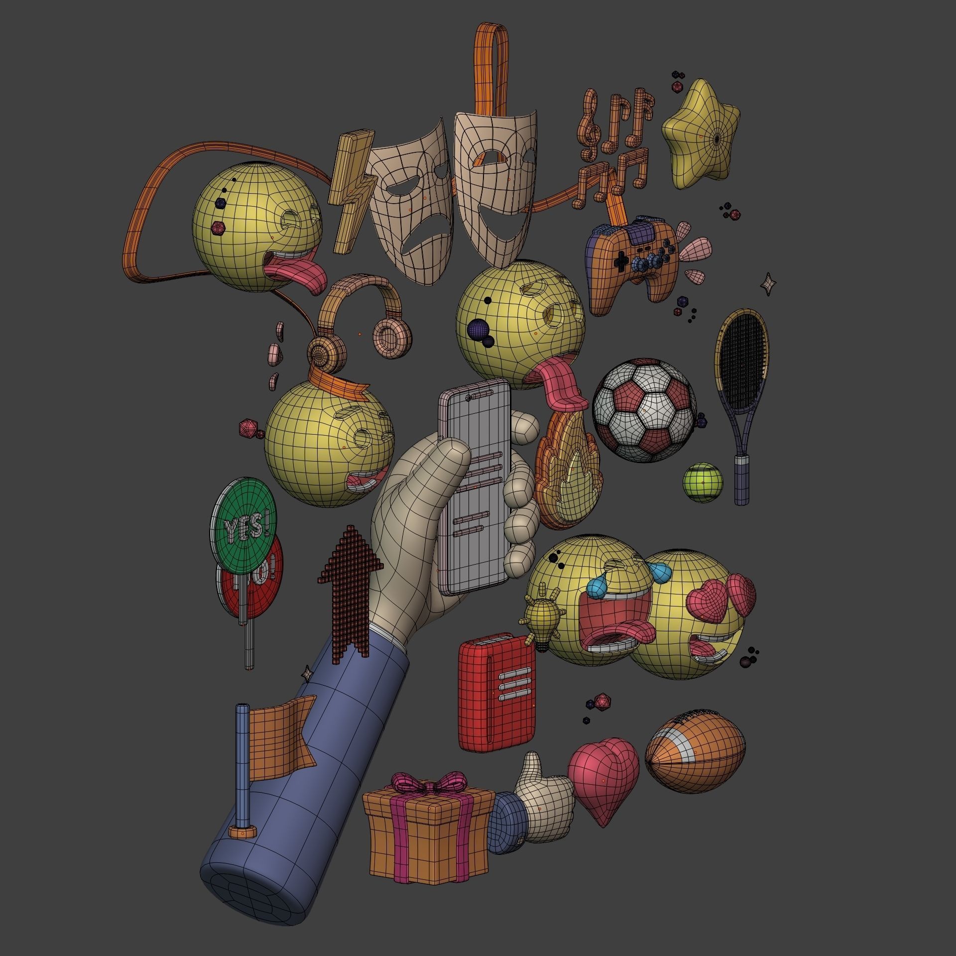 Cartoon Icons Pack - Hand - Smartphone - Smiley Emoji - Game Low-poly 3D model_6