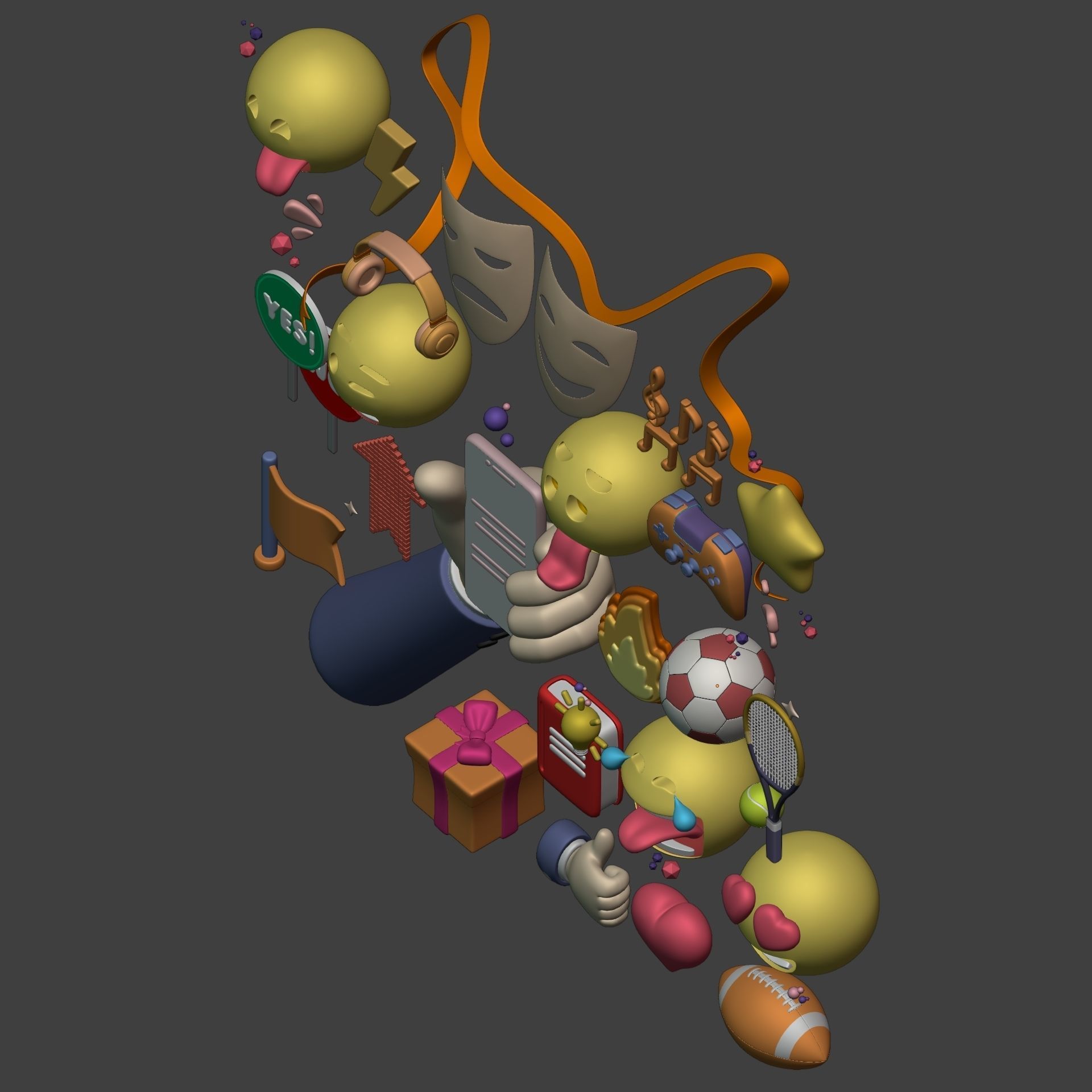 Cartoon Icons Pack - Hand - Smartphone - Smiley Emoji - Game Low-poly 3D model_9