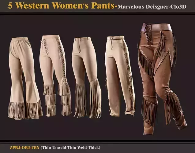 5 Western Women Pants -MD-CLo3D- FBX- OBJ