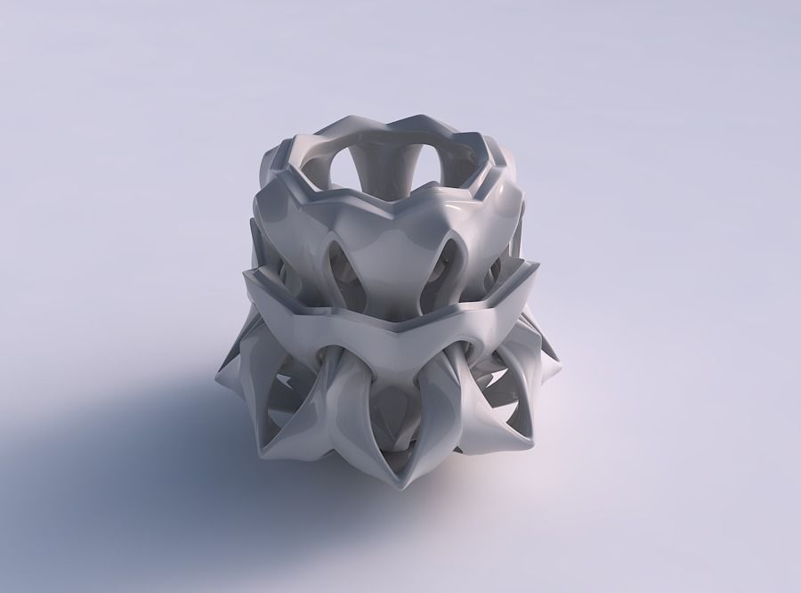 Vase alien flared with smooth cuts and protrude spikes squeezed 3D print model_0