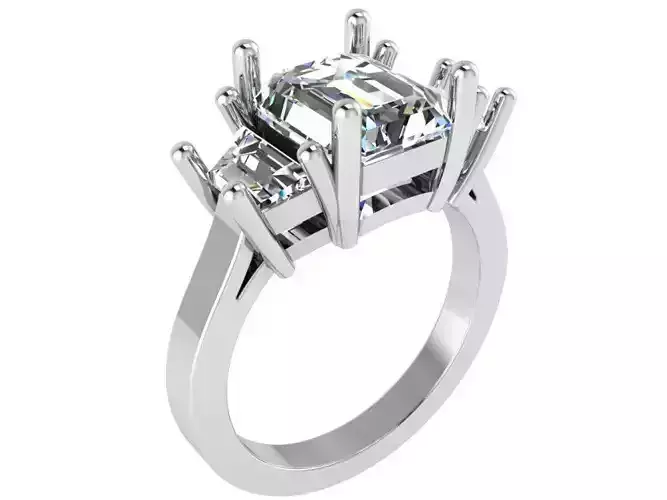 Emerald 3 Stone Basket Setting Ring 1802