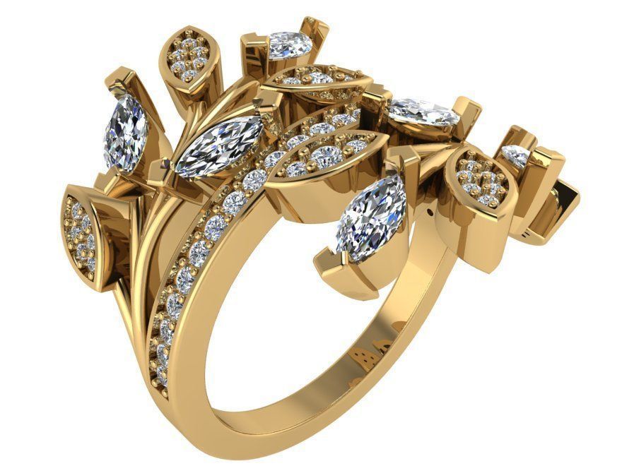 Leaf Diamond Ring 1805 3D print model_1