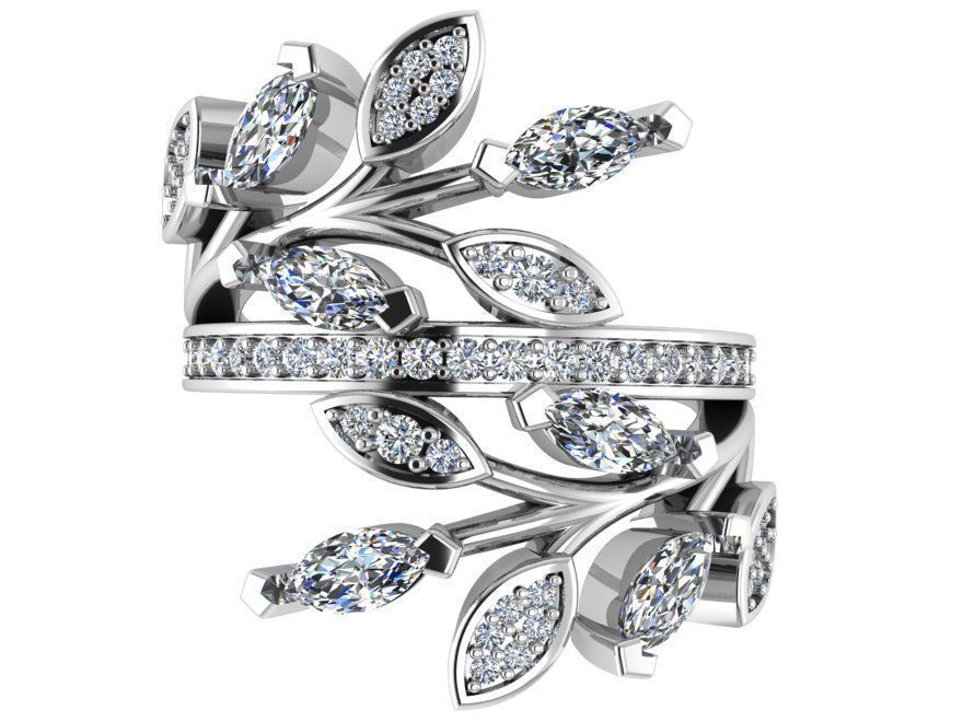 Leaf Diamond Ring 1805 3D print model_2
