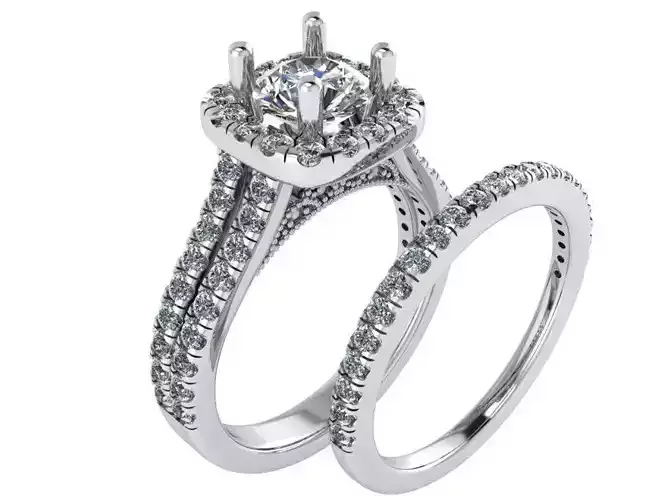 Square Halo Ring With Band 1814