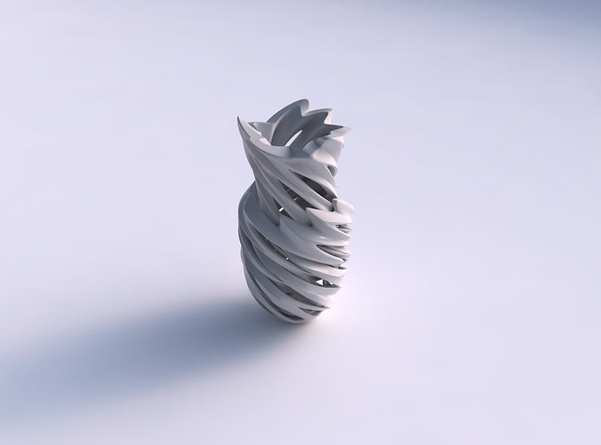 Vase alien curved with smooth cuts very twisted wavy