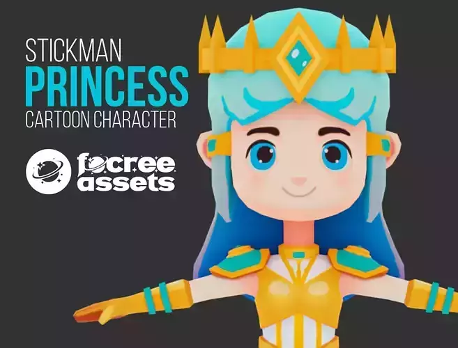 Cartoon Princess Stylized Stickman Character Low-poly 3D model
