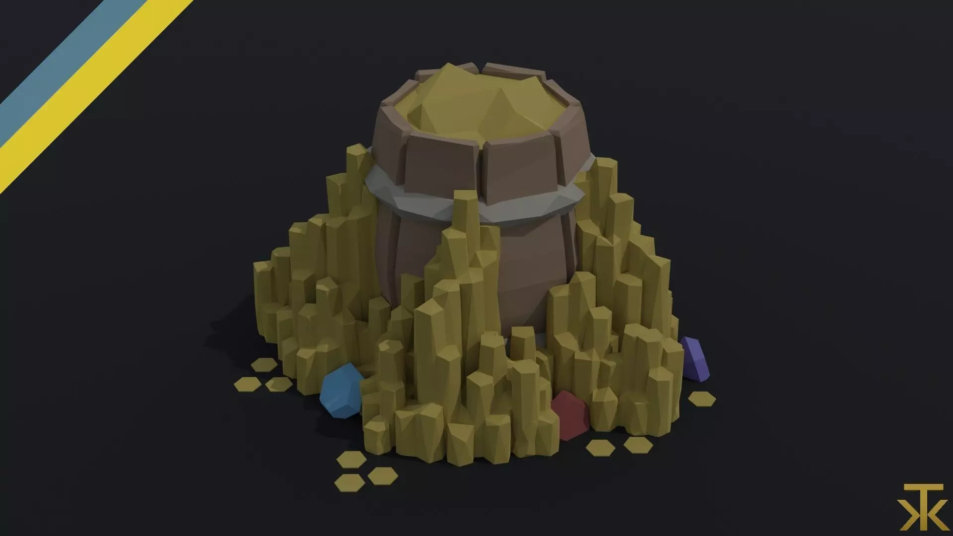 Cartoon treasures kit Polygonal Style Low-poly 3D model_0