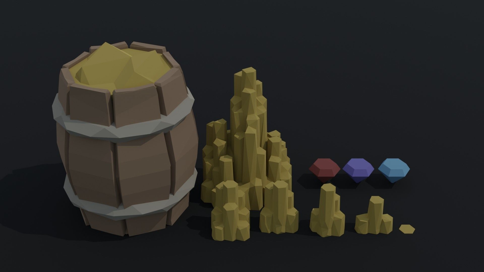 Cartoon treasures kit Polygonal Style Low-poly 3D model_1