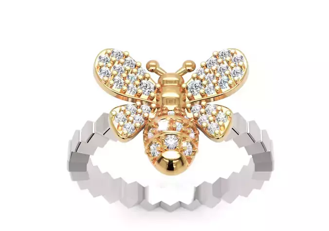 Bee Motif Diamond Ring Nature Inspired 3DM STL Design