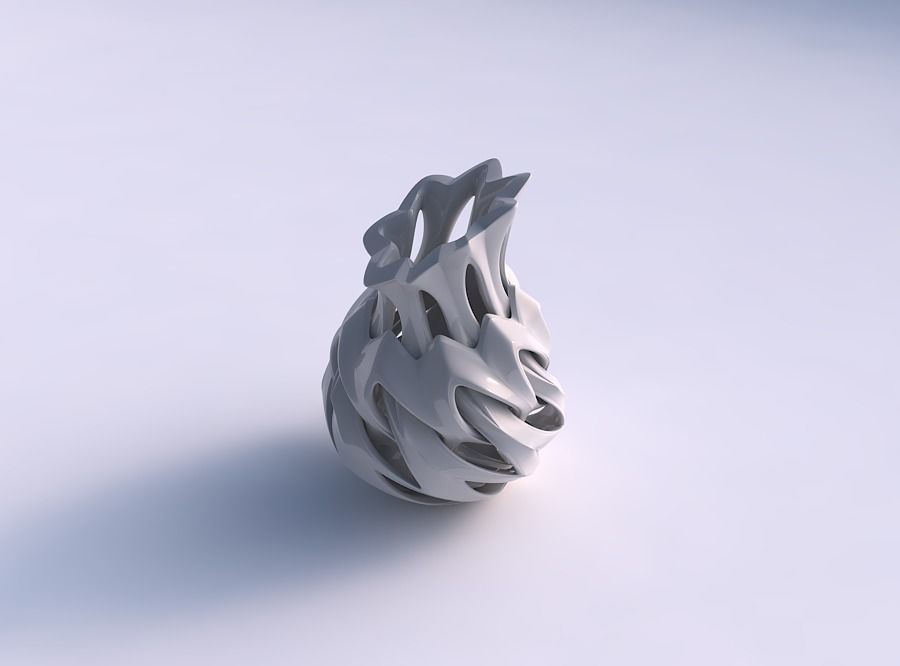 Vase alien curved with smooth cuts streched top corner 3D print model_0