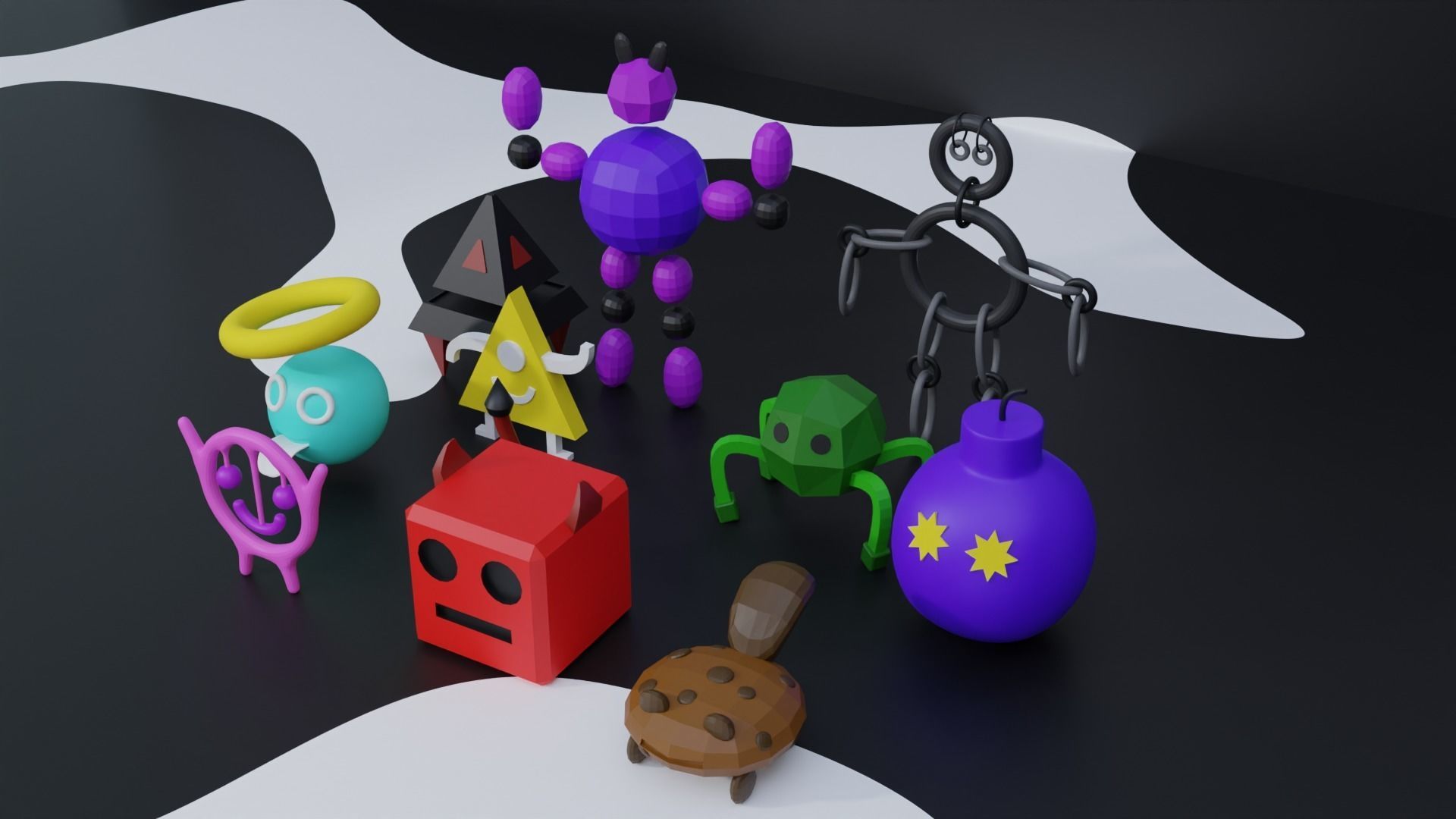 Cute Monsters and Creatures Low-poly 3D model_6