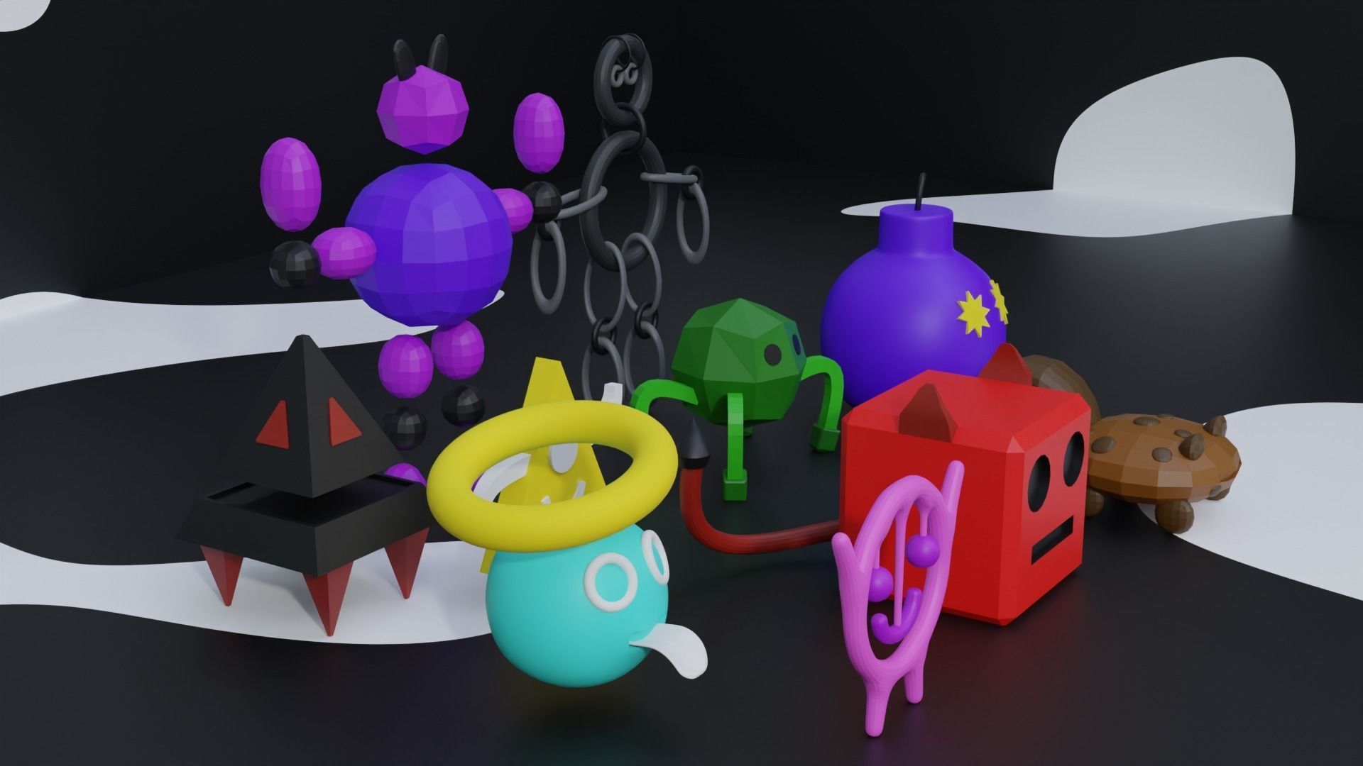 Cute Monsters and Creatures Low-poly 3D model_4