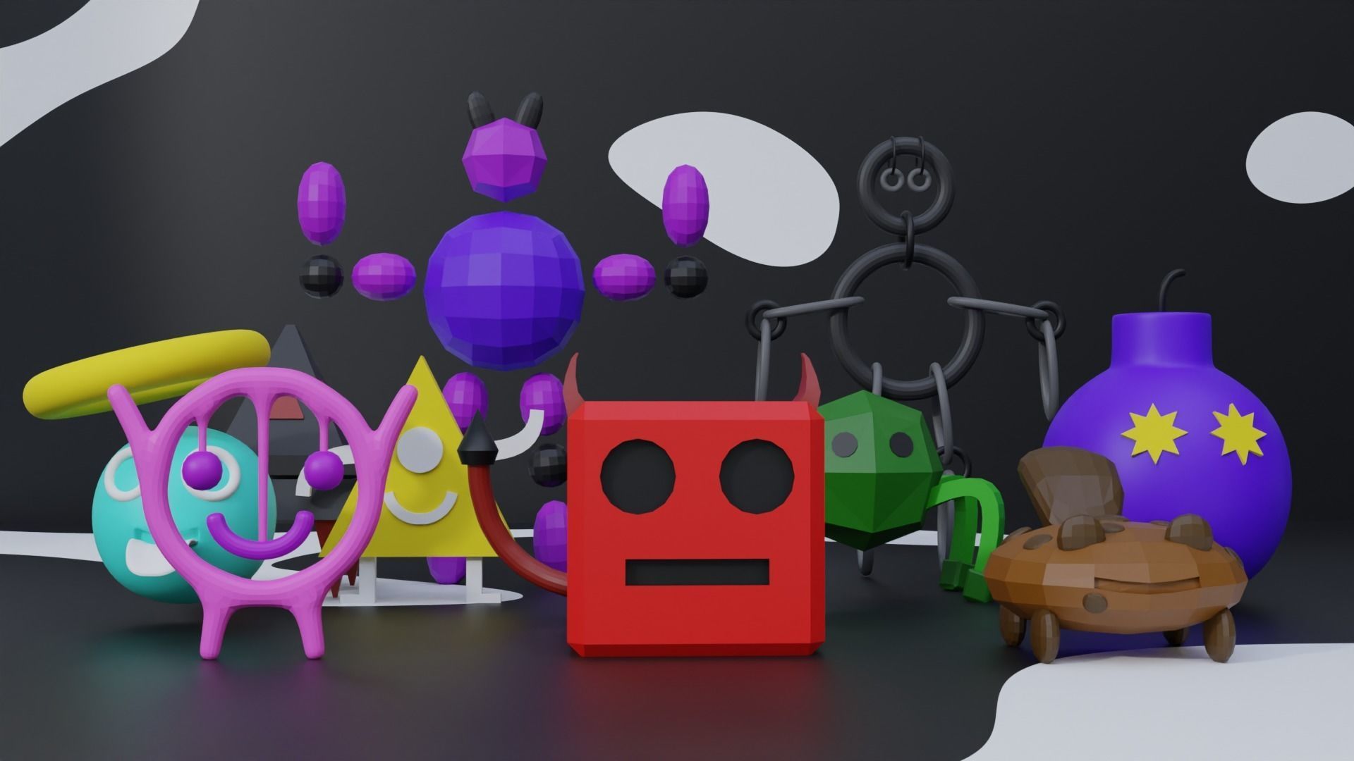 Cute Monsters and Creatures Low-poly 3D model_1