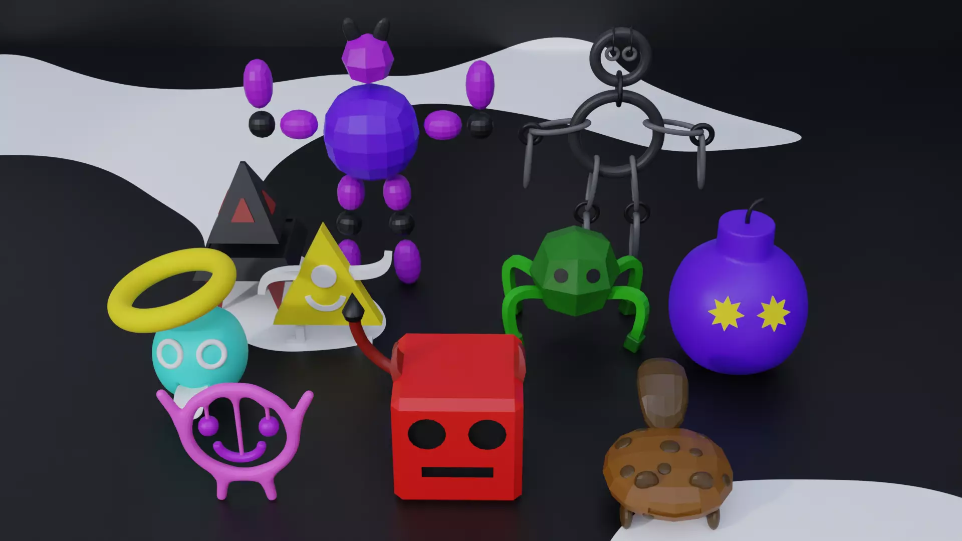 Cute Monsters and Creatures Low-poly 3D model_0