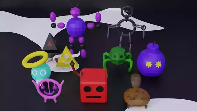 Cute Monsters and Creatures Low-poly 3D model