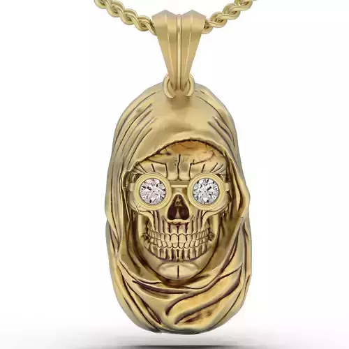 Skull hoodie glasses pendant gold printable jewelry 3D model
