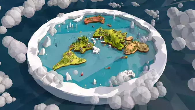 Cartoon Low Poly Flat Earth 