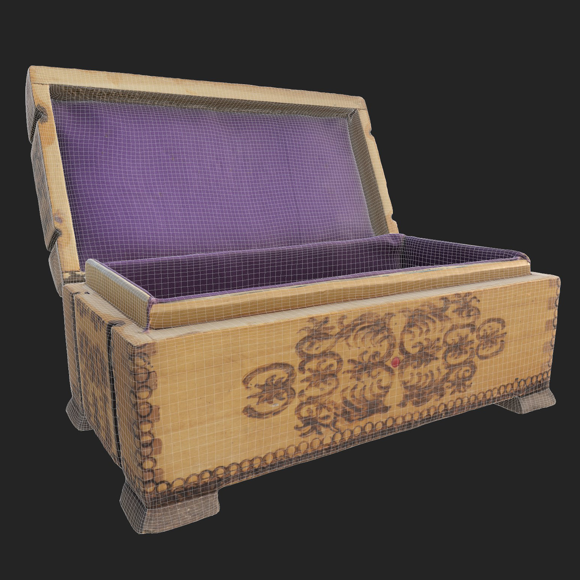Wooden Jewelry Casket Low-poly 3D model_7
